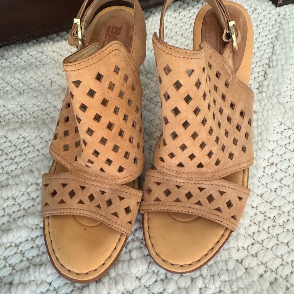 Børn Rosa Tan Leather Cutout Slingback Block Heel Sandals Size 7